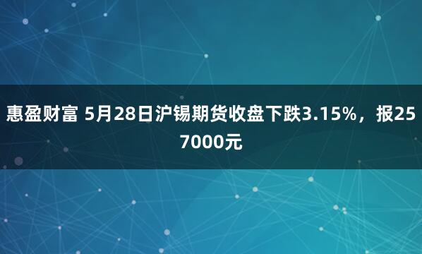 惠盈财富 5月28日沪锡期货收盘下跌3.15%，报257000元